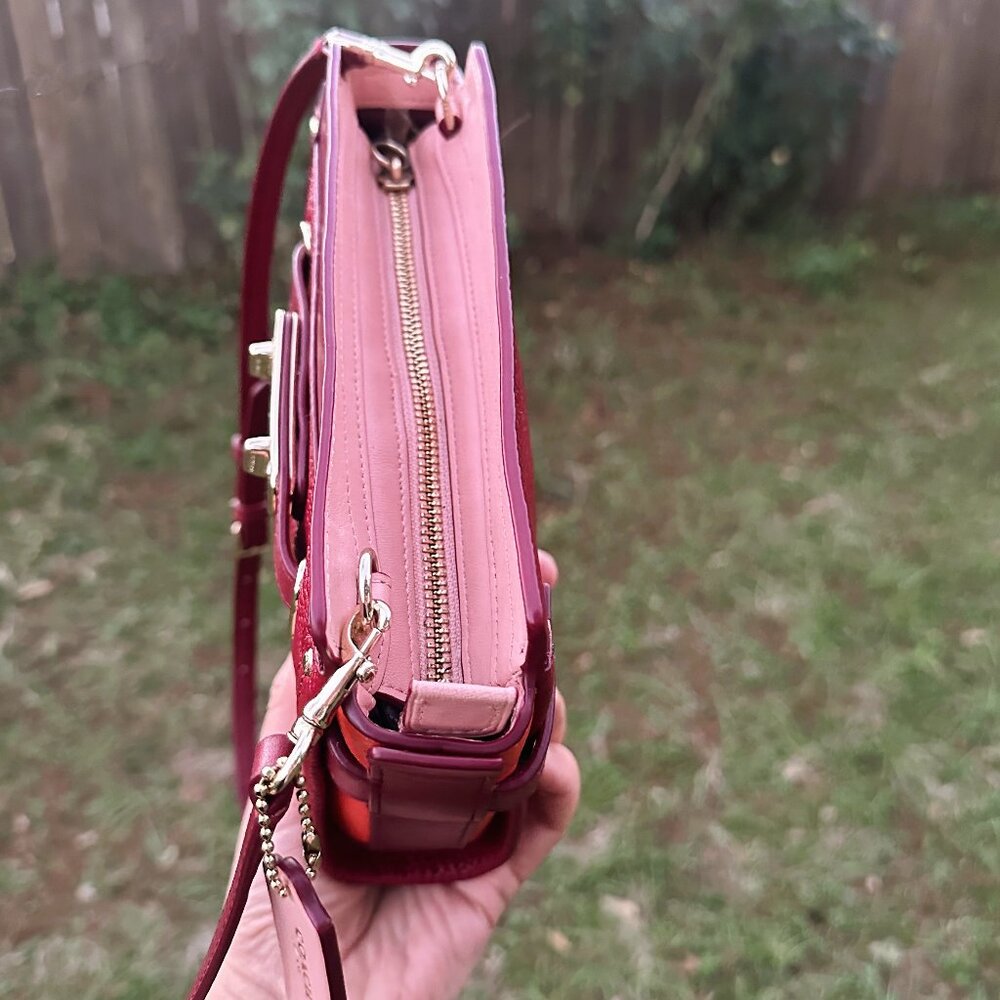 Leather COACH SWAGGER COLORBLOCK Convertible Crossbody Cherry $275 MRSP - Picture 10 of 16